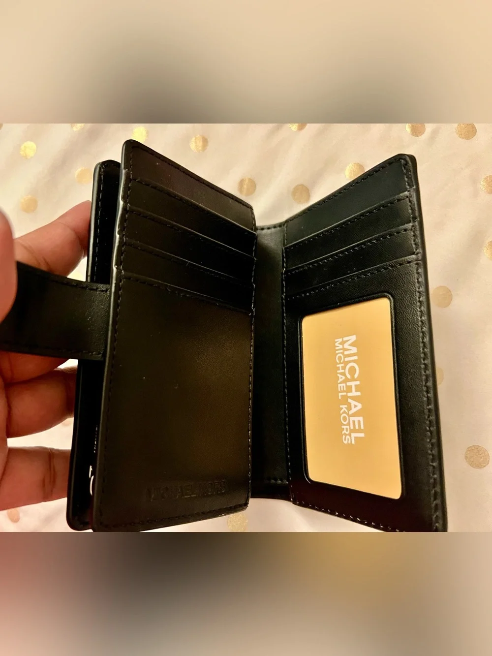Michael Kors Black Leather Card Holder with Gold Logo Accent - Picture 3 of 4